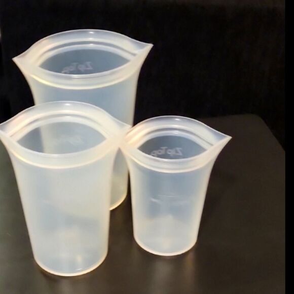 Zip Top Reusable Silicone 3-Piece Cup Set- Frost - Picture 13 of 16